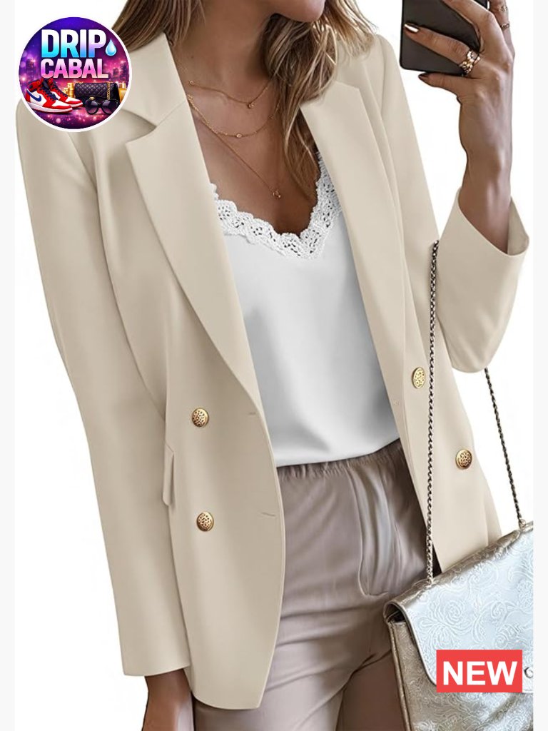 Double Breasted Blazer With Gold Buttons, Notch Lapel, Pockets